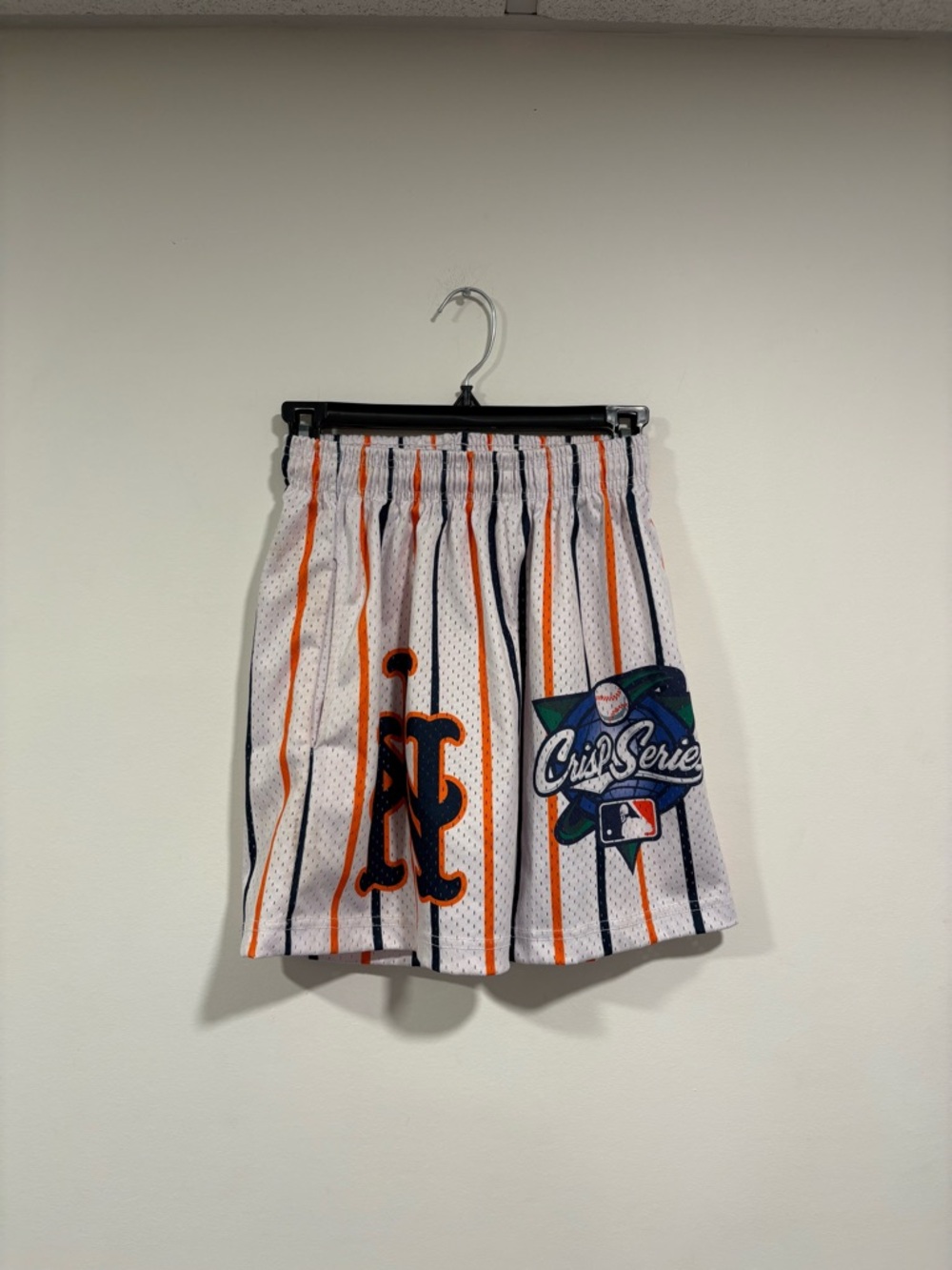 MLB New York Mets White Orange Navy Pinstripe Shorts